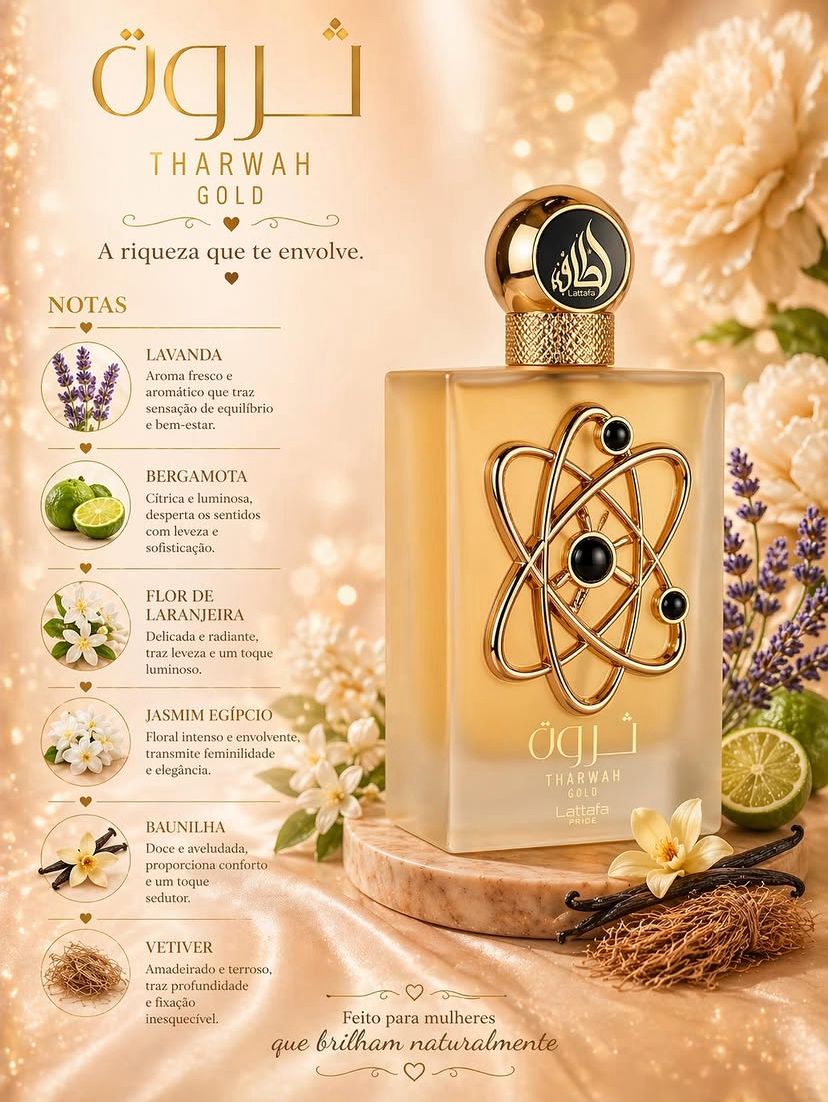 Perfume Lattafa Tharwah Gold Feminino Eau de Parfum 100ml